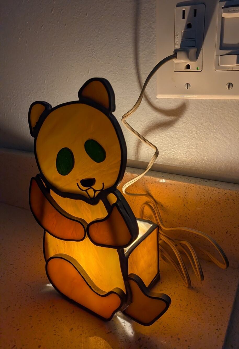 Vintage Stained Glass Panda Bear Accent Lamp Night Light Slag Art Tiffany Style